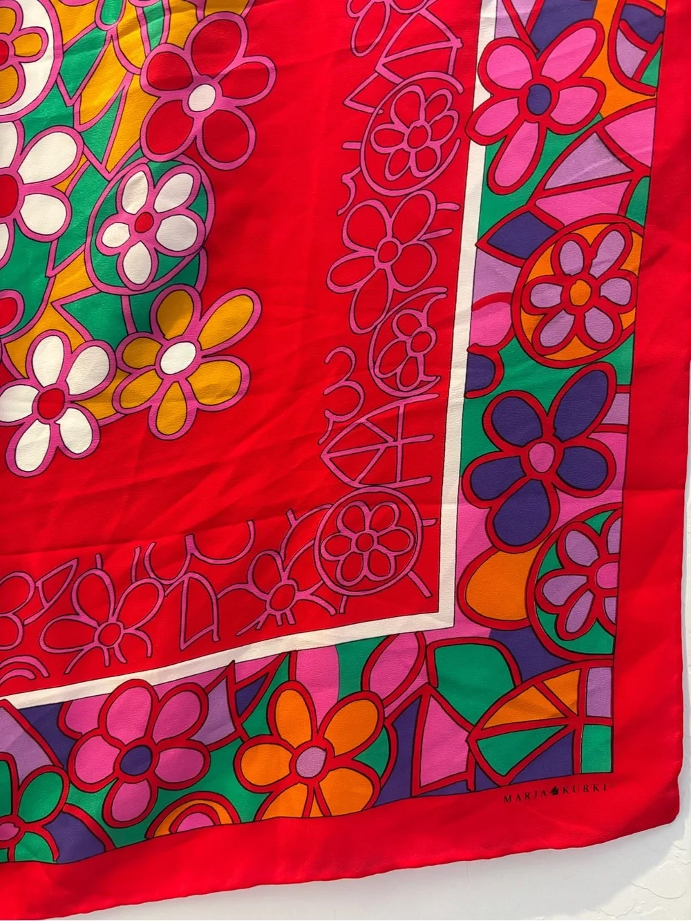 Marja Kurki Design Bright Floral Red Silk Scarf